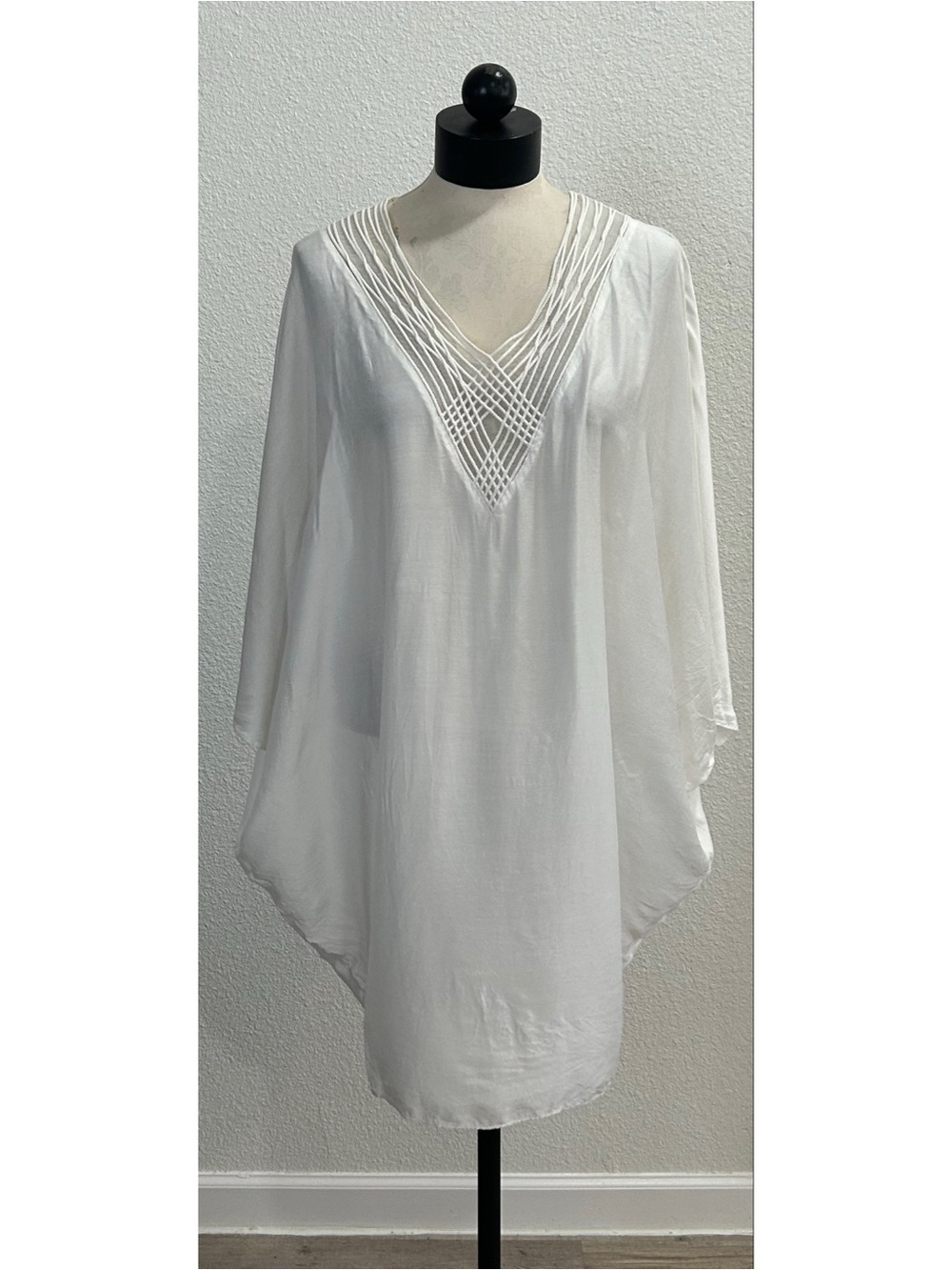 La Perla Women’s Coverup Sz 42/Small White Tunic Dress Kaftan Silk Blend V-Neck